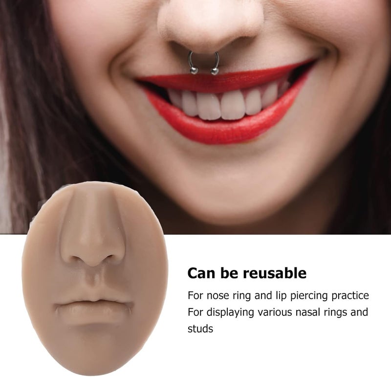 woobles 3pcs Silicone Nose Model, Reused Soft Nose Mold with Mouth Soft Elastic for Earrings Jewelry Display Rubber Nose for Piercing Practice (Dark Skin Color) - Image 5